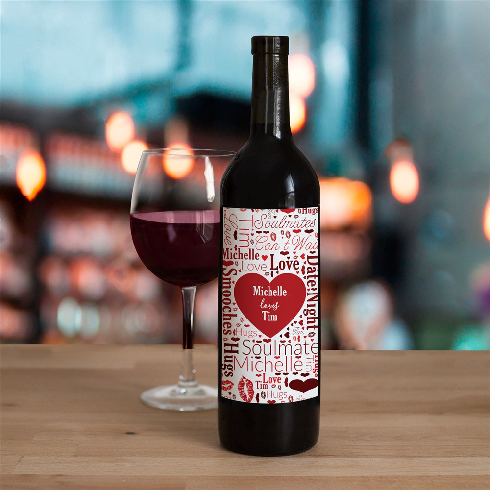 Romantic Word Art Wine Bottle Label