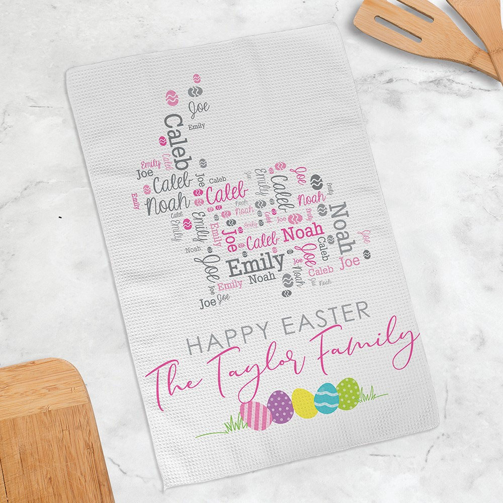 Easter Bunny Word Art Waffle Weave Towel