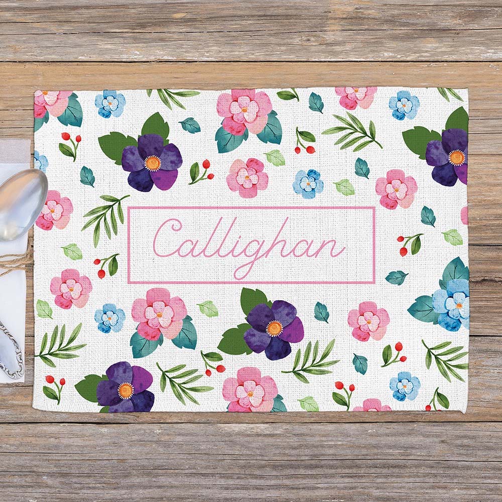 Personalized Floral Pattern Linen Placemat