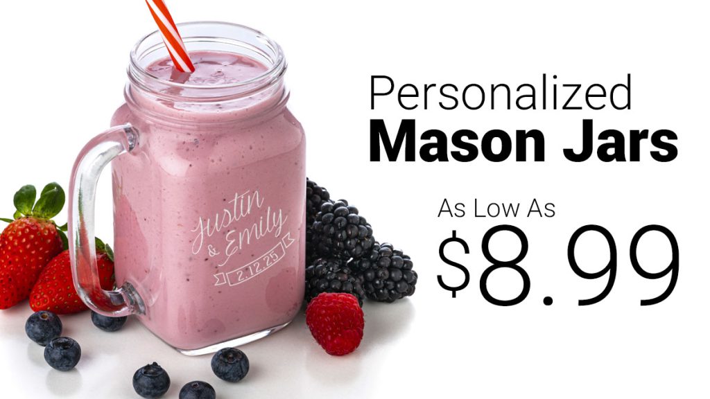 Mason Jar with a personalized engraving.