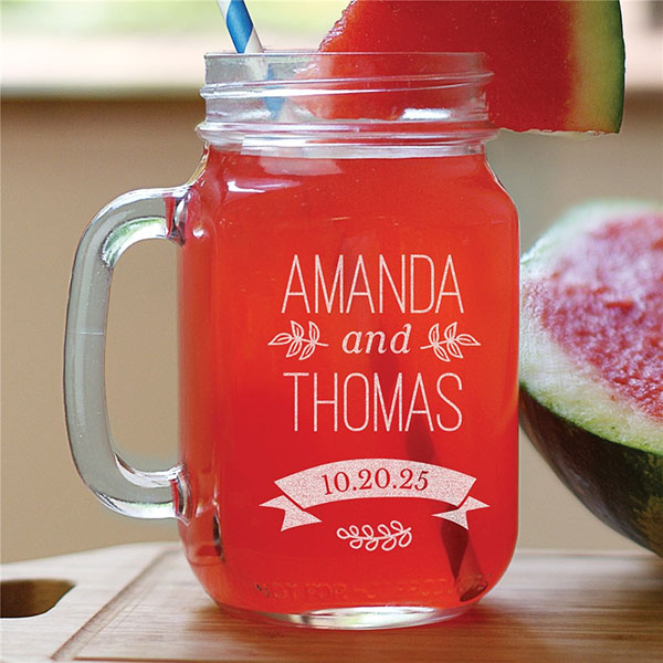 Engraved Wedding Couple’s Mason Jar