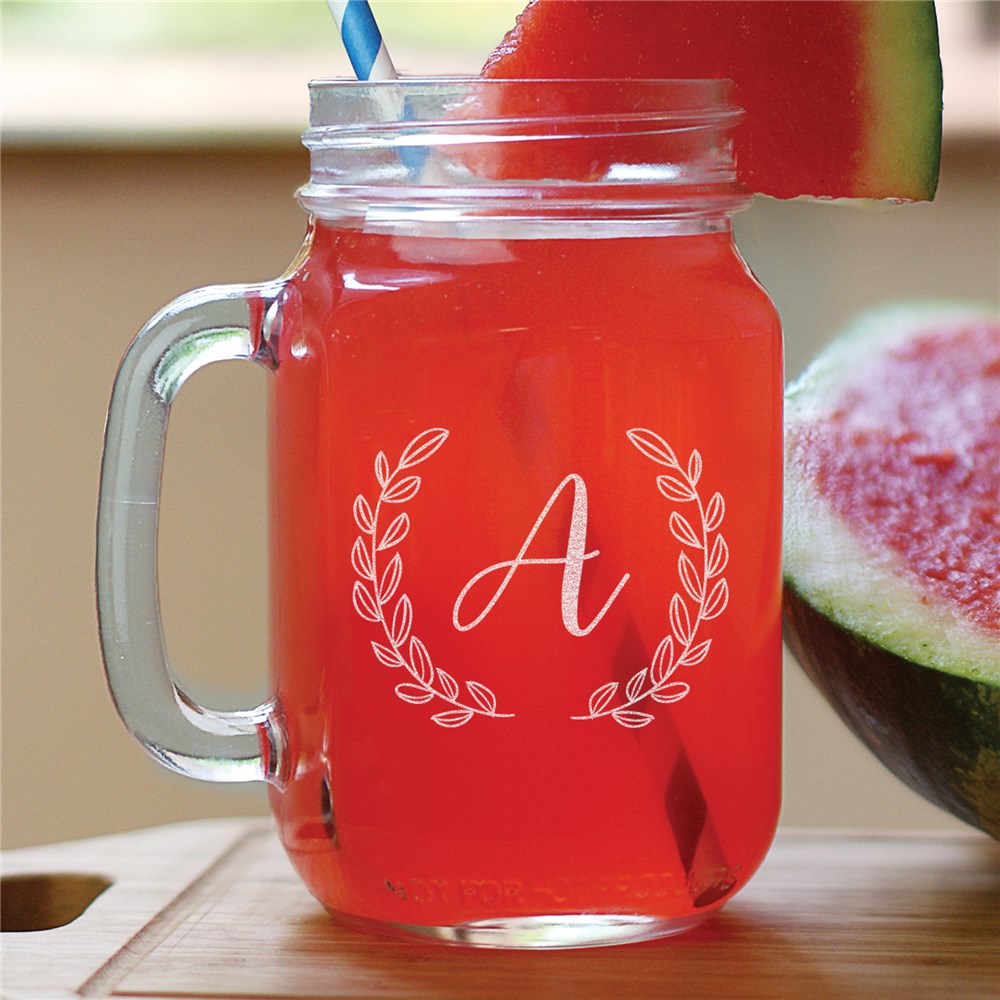 Engraved Single Initial Mason Jar