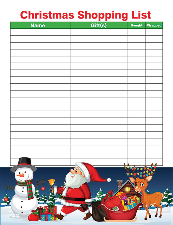 printable christmas shopping list