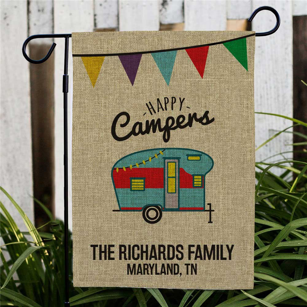 Personalized Burlap Garden Flag with Camping and Camper Theme