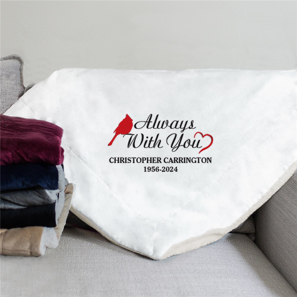 Embroidered Always With You Cardinal and Heart Sherpa Blanket