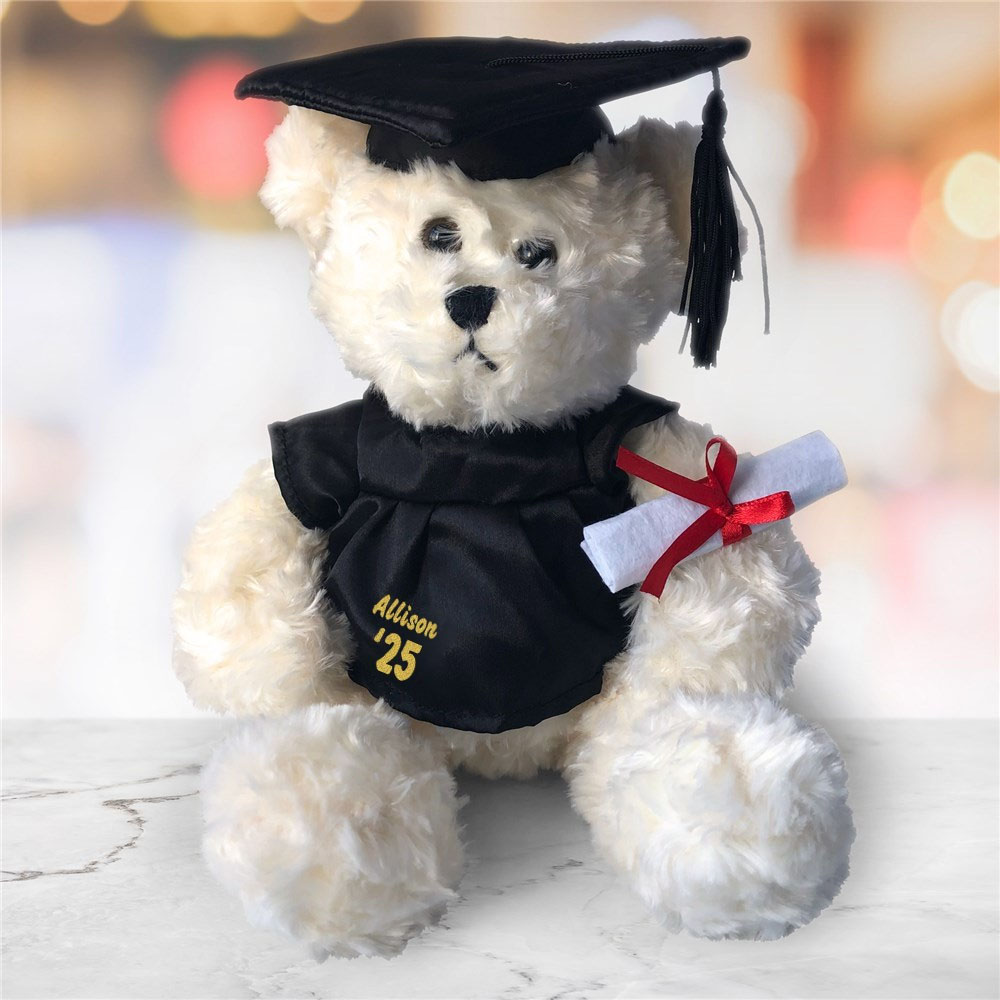 Personalized Graduation Cap and Gown Cream Plush Bear