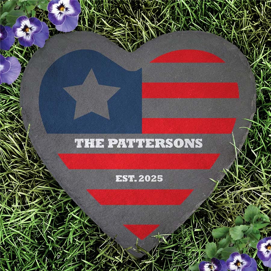 Personalized American Flag Heart Slate Stone L23468415