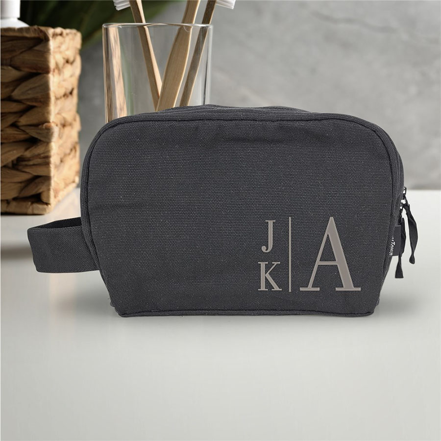 Embroidered Monogram Black Toiletry Bag