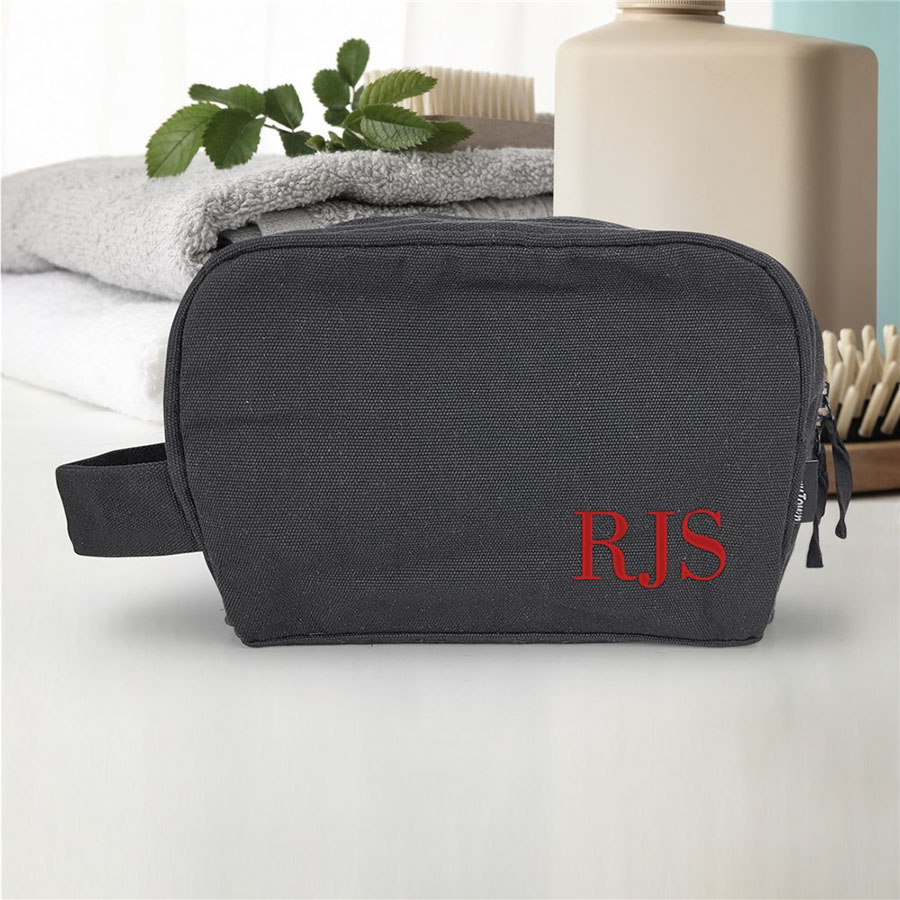 Embroidered Initials Black Toiletry Bag