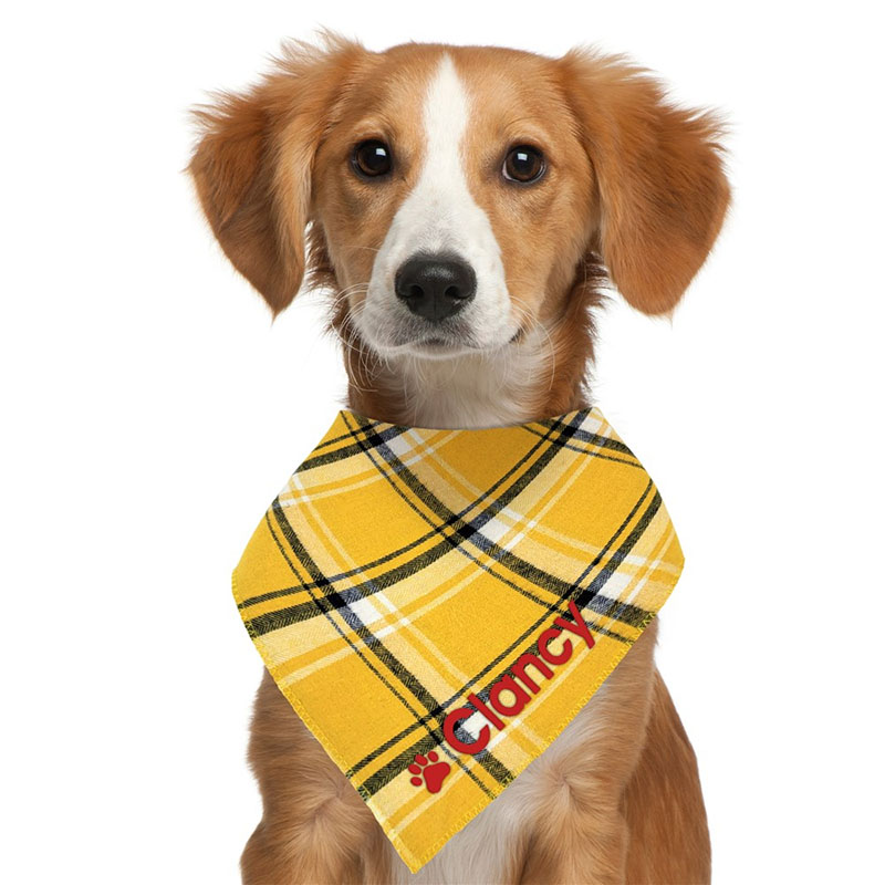Product Image
Embroidered Paw Print With Name Yellow Plaid Pet Bandana