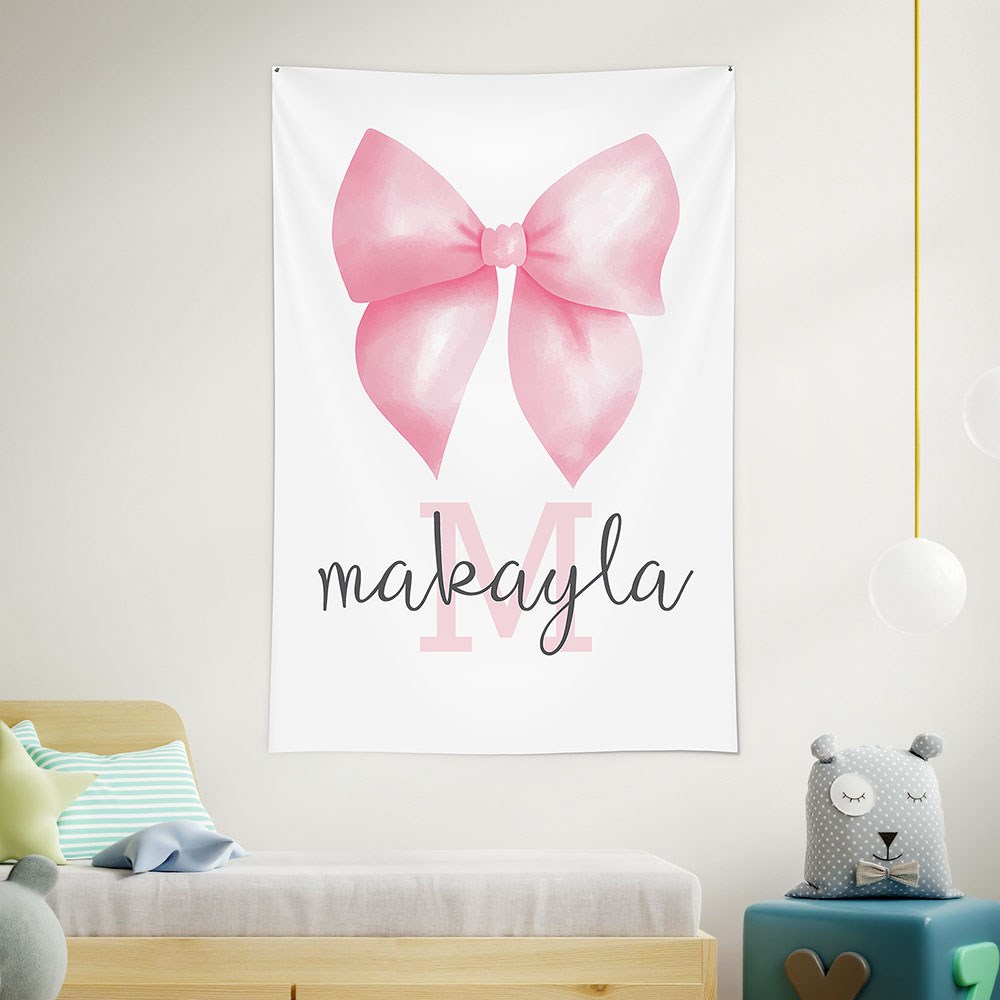 Personalized Pink Bow Wall Tapestry