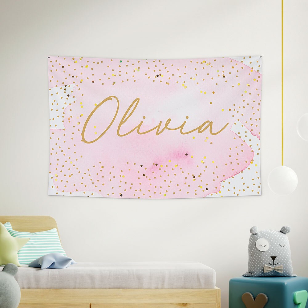 Personalized Pink And Gold Watercolor Wall Tapestry