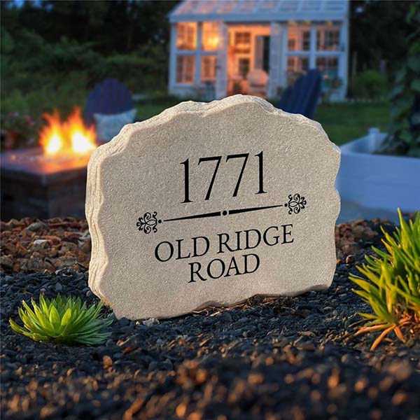 Personalized Ornate Address Standing Garden Stone